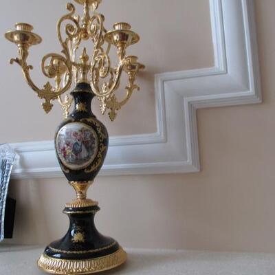 Limoges Brass Cherub mantel clock with matching candelabras  