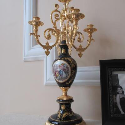 Limoges Brass Cherub mantel clock with matching candelabras  