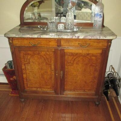 French Marble Top Mirrored Elegant Buffet  