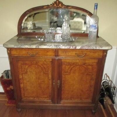 French Marble Top Mirrored Elegant Buffet 