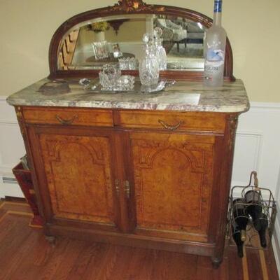 French Marble Top Mirrored Elegant Buffet 