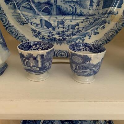 antique salt dips, blue and white, transferware, made in England, antique Copeland Spode Blue Italian