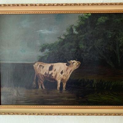 19th century oil painting of cow