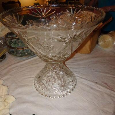 Cut glass pedestal Punch Bowl & Cups