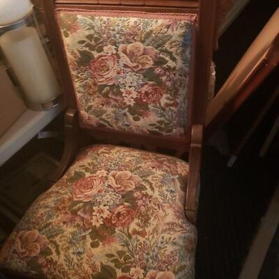 Tapestry covered wooden chair