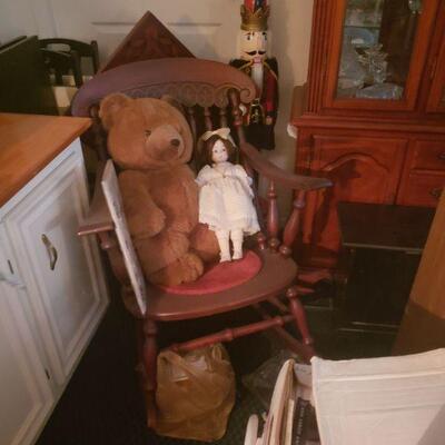 Rocking chair, Nutcracker, doll and teddy all sold separately