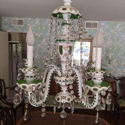 Antique Bohemian Czechoslovakian crystal overlay chandelier