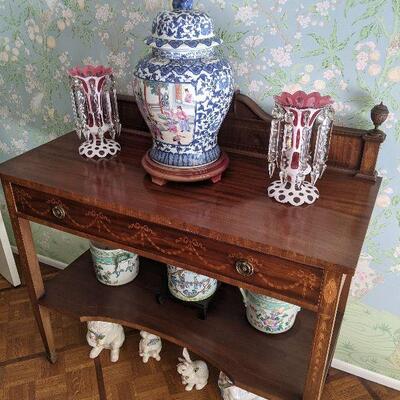 Antique cranberry overlay mantle lustres
