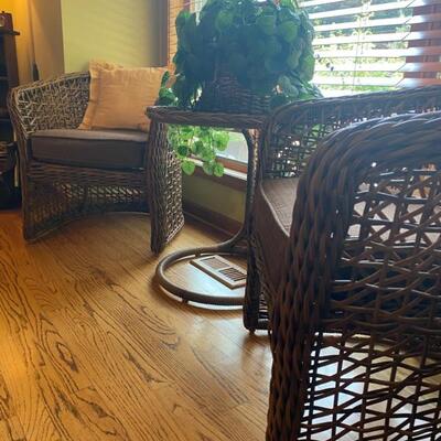 3PC Rattan/Wicker Bistro Set - 30"H x 27"W x 29"D (Chairs) + 25"H x 22"R (Table) - $150