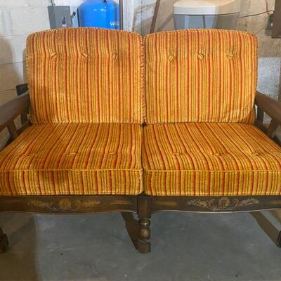 Vintage Gold & Red Striped 2-Seater Sofa - 35"H x 56"W x 35"D - $75