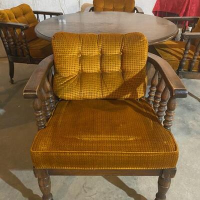 Vintage Wood Round Table w/4 Barrel Chairs - 26.5"H x 48"Dia (Table) + 30"H x 26"W x 27"D (Chair) - $140