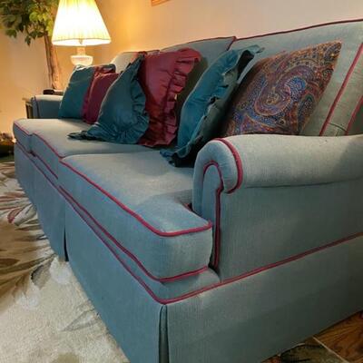 Green & Red Upholstered 3-Seater Sofa - 33"H x 87"W x 33"D - $160