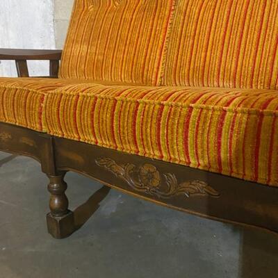 Vintage Gold & Red Striped 2-Seater Sofa - 35"H x 56"W x 35"D -  $75