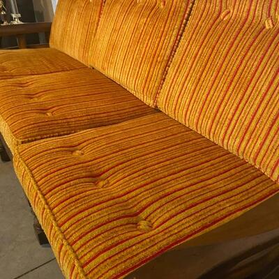 Vintage Gold & Red Striped 3-Seater Sofa - 35"H x 80"W x 35"D - $100