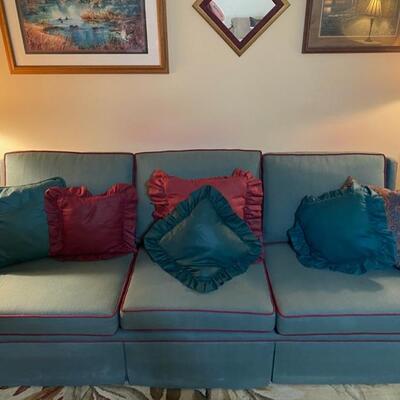 Green & Red Upholstered 3-Seater Sofa - 33"H x 87"W x 33"D - $160