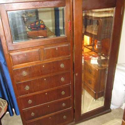 Amazing antique wardrobe with beveled glass doors. PRESALE ITEM - $475