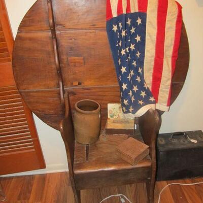 Primitive 17th-18th century chair-table, vintage American flag 100% cotton.  PRESALE ITEM - $595