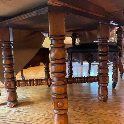 1970's Solid Wood Dining Table & 4 Cain Back Arm Chairs - 27.5"H x 61"W x 44"D - $220