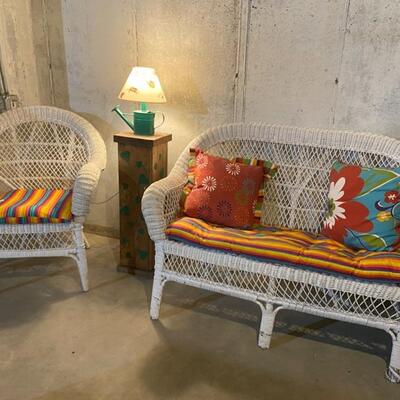 White Wicker/Rattan Loveseat & Chair