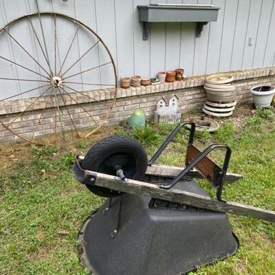 Antique Wagon Wheel & Wheelbarrow