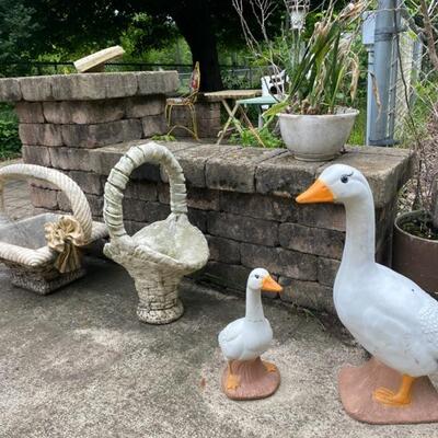 Cement Basket Planters & Concrete Goose