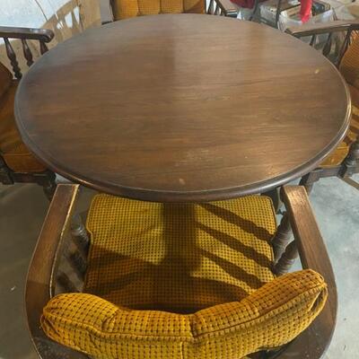 Vintage Wood Round Table w/4 Barrel Chairs - 26.5"H x 48"Dia (Table) + 30"H x 26"W x 27"D (Chair) - $140