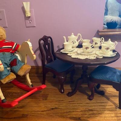 Doll Rocking Horse & Dining Tea Set