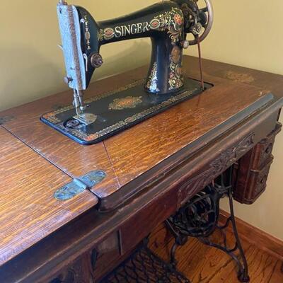 Antique Singer 66 Red Eye Sewing Machine & 7-Drawer Treadle Cabinet- 31
