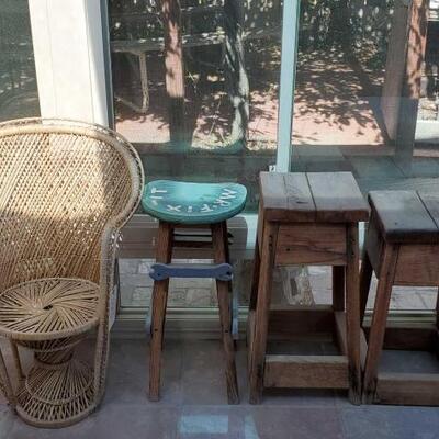 #3010 • One Wicker Chair, One Stool And Two End Tables