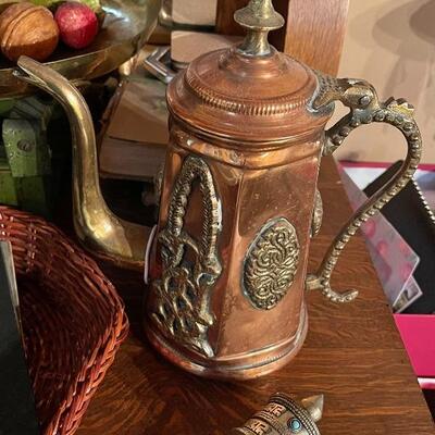 Antique copper and brass pitcher