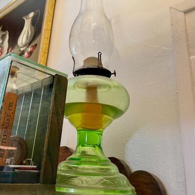 Antique Vaseline glass kerosene lamp 