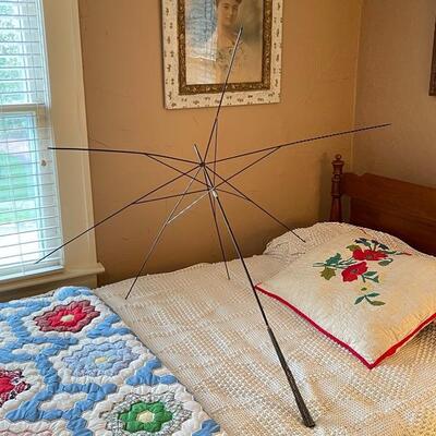 Antique parasol umbrella frame with Sterling Silver handle
