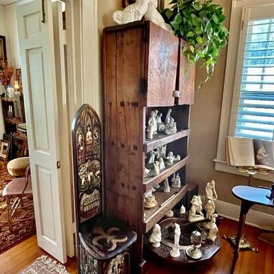 Primitive wooden display cabinet with shelves