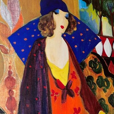 Signed â€œIndigo Chapeauâ€ Seriolithograph in color on wove paper, by Itzchak Tarkay w/ COA
