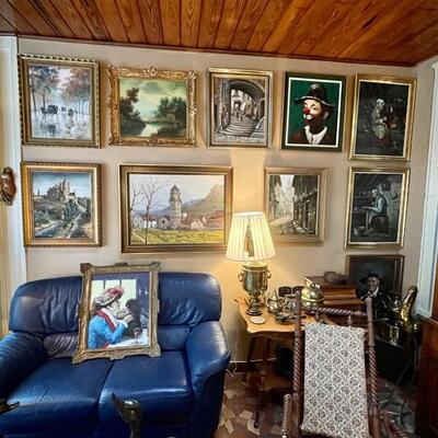 Several framed canvas oil paintings