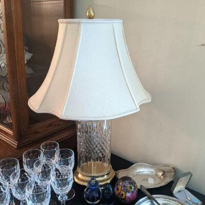 Waterford lamp and glasses
