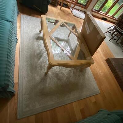 Ethan Allen glass top coffee table with box of replacement glass