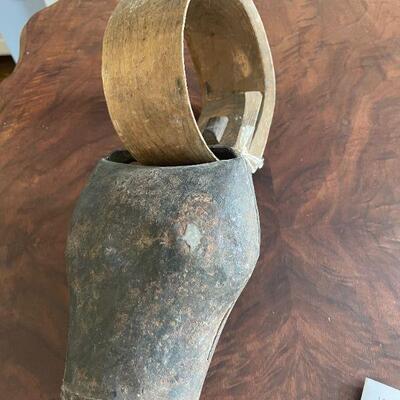 VINTAGE SPANISH BULL COW BELL WITH BONE CLAPPER. BUY IT NOW $175