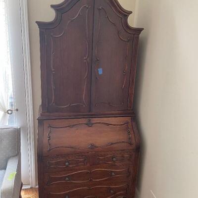 VERY SOLID WOOD TALL SECRETARY DROP DESK. 35"W X 20"D X 84"H. LIKELY FROM SPAIN. BUY IT NOW $1000
