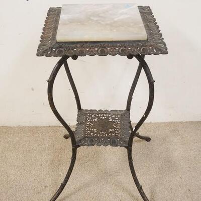 1089	ORNATE IRON STAND W/STONE TOP, 17 1/2 IN SQUARE X 29 1/2 IN HIGH
