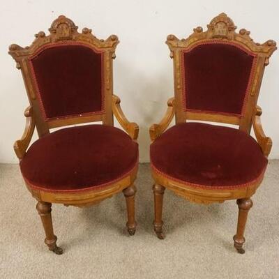 1145	MATCHED PAIR OF VICTORIAN UPHOLSTERED PARLOR CHAIRS
