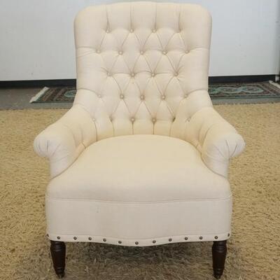 1037	SUTTER STREET WHITE UPHOLSTERED ARM CHAIR W/TUFTED BACK, 31 IN WIDE X 41 IN HIGH
