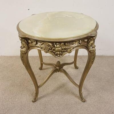 1180	CARVED FRENCH TABLE WITH INSET ONYX TOP. 26 IN X 29 1/4 IN
