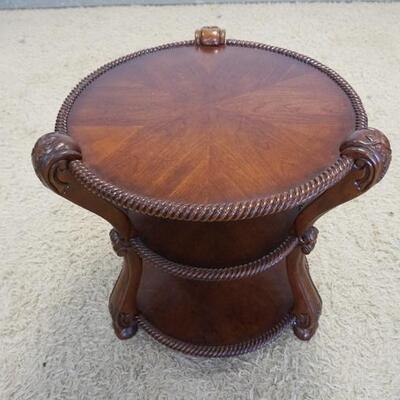 1175	UNUSUAL CARVED SCROLL SIDE, 3 TIER TABLE WITH ROP TURNED EDGE. 20 IN X 29 IN X 27 IN HIGH
