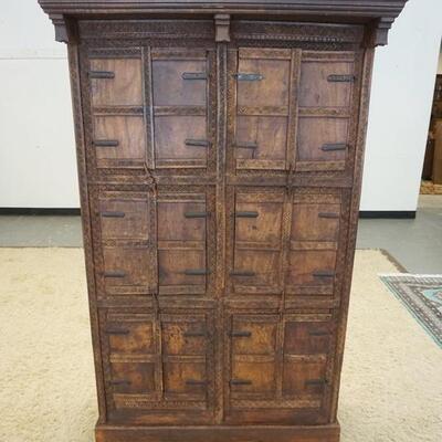 1017	PAINT DECORATED  ASIAN CABINET, 2 DOOR & 3 DRAWERS W/MORTIZED SIDES, 16 IN X 40 IN X 35 3/4 IN HIGH
