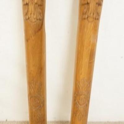 1161	PAIR OF CARVED OAK ARCHITECTUAL COLUMNS WITH LION HEADS AND PAW FEET, 46 IN HIGH
