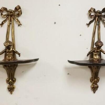1201	PAIR CUPID WALL SCONCES WITH SHELVES, 22 IN
