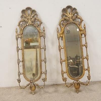 1126	PAIR OF MIRROR BACK CANDLE SCONCES, MIRRORS ARE BEVELLED. BY SIGNATURE INTERIORS, 12 IN X 36 IN
