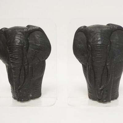 1097	PAIR OF LUCITE BACKED ELEPHANT BOOKENDS, 8 3/4 IN H 
