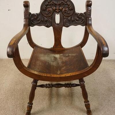 1054	CARVED OAK NORTHWIND ARM CHAIR, 23 1/4 IN WIDE X 35 1/2 IN HIGH
